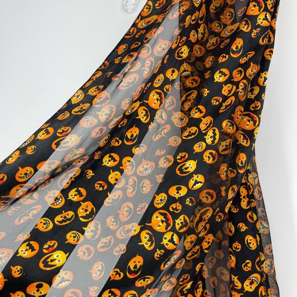 Classic Halloween Pumpkin Face Scarf Black Orange Traditional Spooky Witchcore - Picture 9 of 15